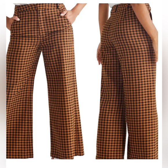 Free People Pants - Free People Mott Street Flare Wide Leg Trouser Women SZ 8 Black Burnt Orange